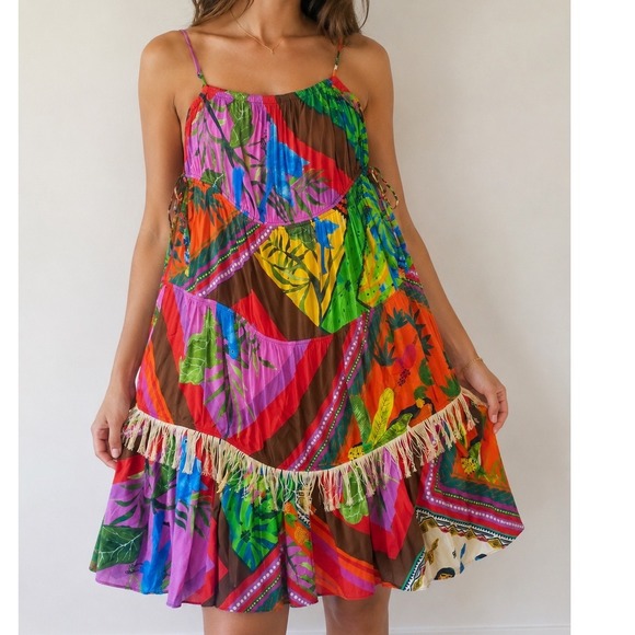 FARM Rio Dresses & Skirts - Colorful Tropical Fringe Spaghetti-Strap Sundress - Multi